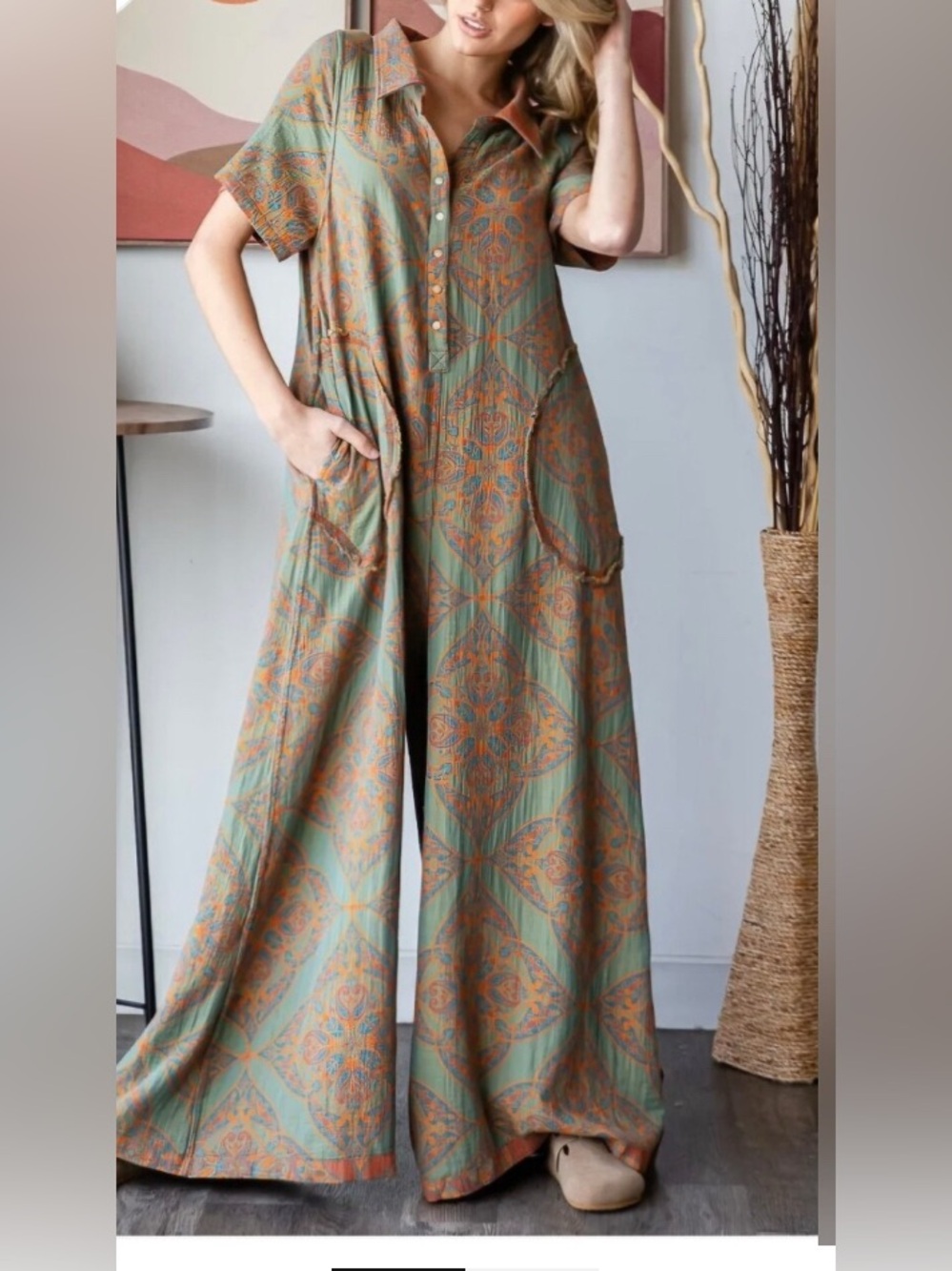 Oli & Hali Rust Paisley Short-Sleeve Jumpsuit